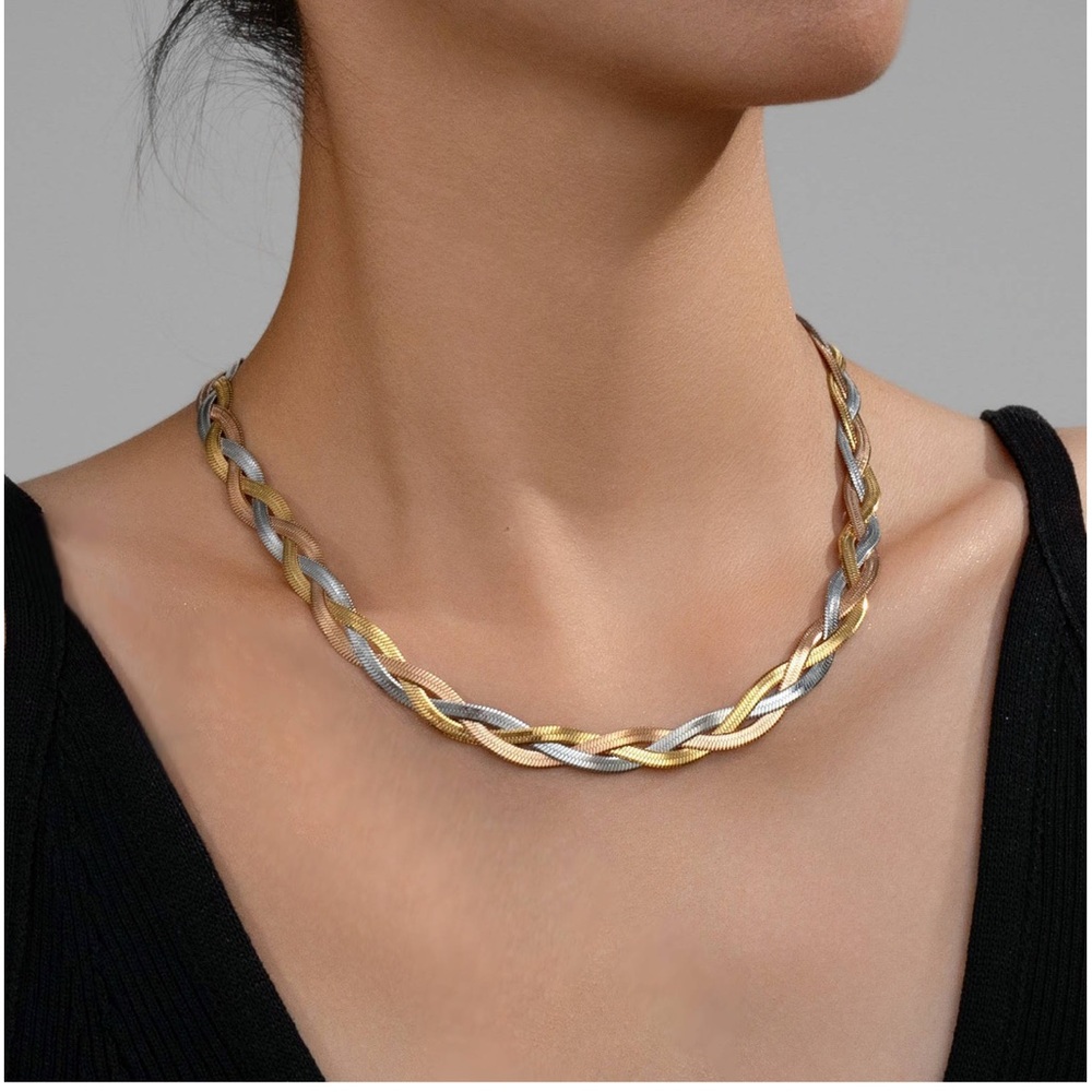 Elegant Gold and Silver Braided Necklace